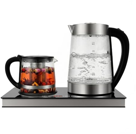 OUBUBY Elektrischer Wasserkocher, Teekocher Elektrisch Kaffeestation Edelstahl Wasserkocher Tee Zähler mit Lcd Display 1500W 2.5L Geeignet für Büro, Hotel, Haus