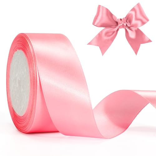 jijAcraft Satinband Rosa 40mm Schleifenband Dekoration Hochzeit Weihnachten, 22m Geschenkband Rosa Dekoband für Weihnachten, Taufe, Hochzeit, Geschenkverpackung