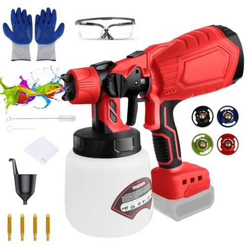 Cordless Paint Sprayer Compatible with Milwaukee M18 18V Battery, 300W Handheld HVLP Spray Gun, Electric Paint Sprayer, Fence Paint Sprayer, 4 Nozzles, 3 Spray Patterns for Fencing Decking Wall