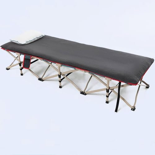 Feldbett Klappbar Reisebett Erwachsene Mit Seitentaschen Und Matratze 191cm Lang Klappbett Hergestellt Aus Metallstahl 400 KG Belastbar Grün, Grau(Gray)
