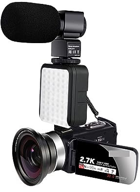 MZZYG Video Camera Night Vision 2K Camcorder 16X Zoom Infrared Vlogging Video Camera 2.7K 30MP Portable Digital Recorder Live Streaming(With 128G SD Card,MIC LENS LIGHT)