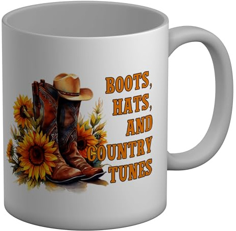 Shopagift Boots Hats and Country Tunes Mug Love Country Music White 11oz Large Ceramic Cup