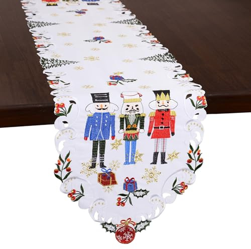 Grelucgo Embroidered Christmas Holiday Nutcrackers Table Runner (14x69 inches)