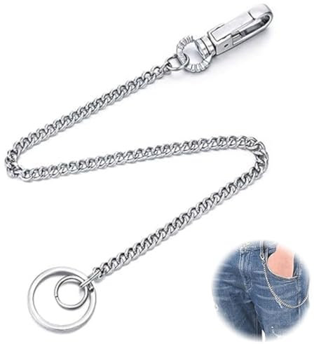 BIKPRST Chaîne De 30 Cm En Acier Inoxydable Pour Accrocher Les Clés Ou Le Portefeuille Sur Le Pantalon, Pour Femme Ou/Et Homme (Argent)