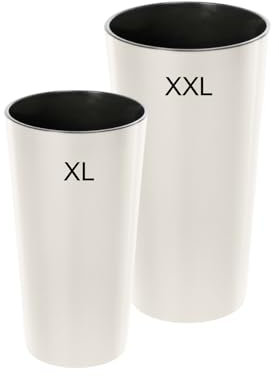 MELTOM Blumenkübel Rund Hochglanz Slim Blumentopf Pflanztopf mit Herausnehmbaren Einsatz (Cremig, XL + XXL)