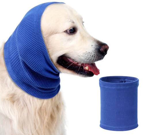 Aomig Ohrenschützer für Hunde - Hundemütze, Gehörschutz, Ohrenklappe, Kopfwickel, Hals- und Ohren-Wärmer, Hundekopfhörer für Silvester (Blau, L)