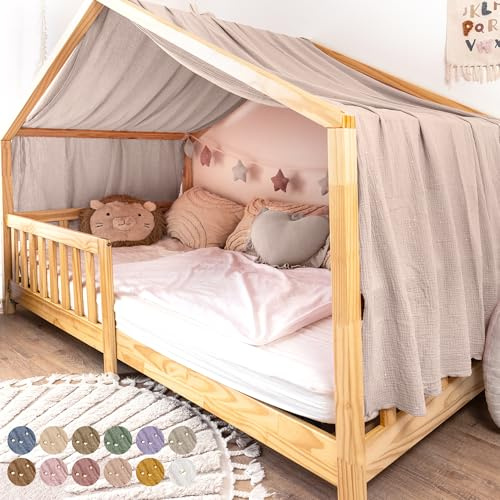 lilimaus Hausbett Himmel mit Gold Applikation [in 12 Farben] Betthimmel | Hausbett aus 100% Baumwolle Musselin - Stoffhimmel für Hausbett Deko Mädchen, Jungen - Himmel für Hausbett Kinderbett Vorhang