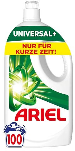 Ariel Flüssigwaschmittel, 100 Waschladungen Universal+, Kraftvolle Fleckenentfernung in nur 1 Waschgang, selbst bei Kaltwaschzyklen