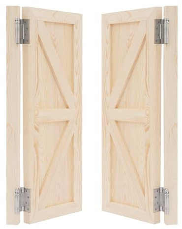 Schwingtüren-Paar, Lamellentür aus Kiefernholz, 70 * 90cm, Saloontüren Komplett-Set, Automatischem Türrücklauf, Bartüren, Scharniertüren, Massivholz Schwingtüren für Cafés Bars Terrassen (Holz)