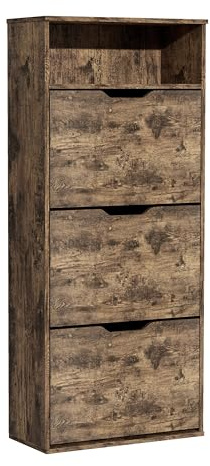Garvishk Garvis Schuhschrank 3 Klappen (Einzelreihe) – ULTRASCHMAL (24 cm Tiefe) – 60x139 cm – Für ca. 9 Paar – MDF Rustikal