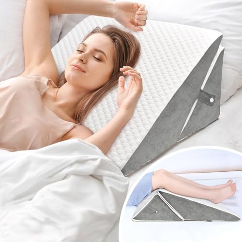 INFANZIA Bed Wedge Pillow, Adjustable Memory Foam Triangle Pillow | 9 &12 Inch Incline Cushion for Sleep Apnea, Acid Reflux, Leg Support, Back Support Pillow with Washable Cover, White&Grey