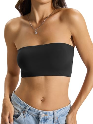 EasyGala Womens Double Lined Tube Tops Bandeau Crop Tank Top Non-Padded Strapless Backless Shirts Y2k Sexy Going Out Tops Summer Outfits 2026 Black S