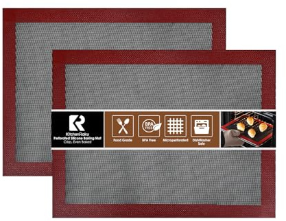 KitchenRaku Tappetino da Forno Perforato in Silicone, Senza BPA, Nero/Rosso (Nero/Rosso 2 pezzi, 2 * 30x40cm)