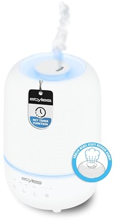 Stylies – Luftbefeuchter Ultraschall Lynx für ca. 45m² – Humidifier leise, 3L Tank & 300ml/h Befeuchtungsleistung – Raumbefeuchter mit Hygrostat, Auto- & Nachtmodus & antibakteriellem Clean Cube