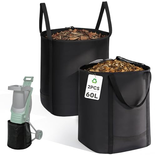 Biigdan 2 Stück 60L Groß Reißfester Fangsack für Gartenhäcksler | Ersatz Häcksler Garten Auffangbeutel mit Kordelzug,Walzenhäcksler Laubsack Kompatibel mit Meisten IKRA ILH 3000 S,IMH & Güde