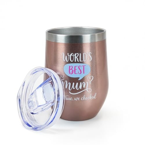 Coolparty Mothers Day Gifts for Mum, World's Best Mum Insulated Mug Wine Tumbler Gifts for Mother, Birthday Present for Mums from Daughter Son