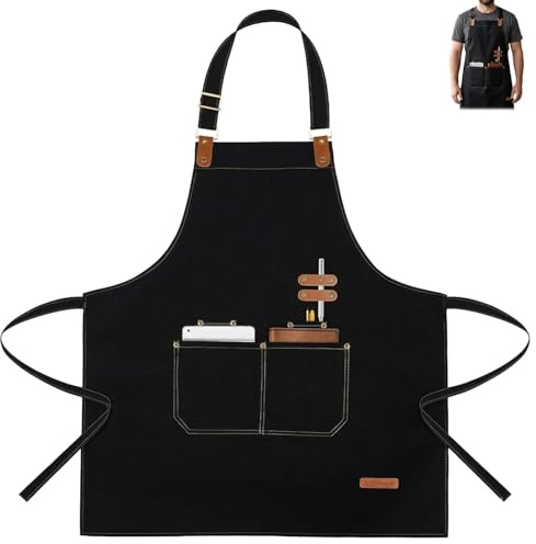 Aprons for Men Women with Pockets, Waterproof Chef Apron with Adjustable Strap and 2 Pockets, Black Kitchen Aprons for Home Kitchen,Coffee House,Cooking,Baking,Painting,Gardening,BBQ,Craft Working