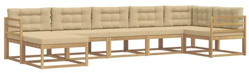 vidaXL Outdoor-Sofagarnitur mit Kissen 7 pcs Weiß und Beige, Moderner Garten-Sofa, Flexible Sitzgelegenheit, wetterfestes Set für Entspannung im Hinterhof