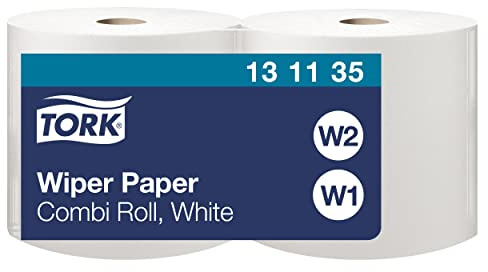 Tork 130040 Starke Mehrzweck Papierwischtücher für W1 Bodenständer- und Wandhalter-System / 2-lagige Papierrolle in Weiß / Premium Qualität / 1 x 510 m