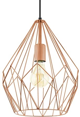 EGLO Pendelleuchte Carlton, 1 flammige Vintage Esszimmerlampe, Retro Hängelampe aus Metall in Kupfer, E27 Fassung