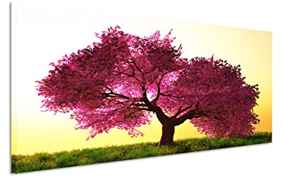 150x50cm Leinwandbild auf Keilrahmen Japan Kirschbaum Blüten Wandbild auf Leinwand als Panorama