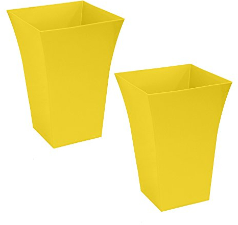 CrazyGadget Large Milano Tall Planter Square Plastic Garden Flower Plant Pot Gloss Finish - for Indoor and Ourdoor (Yellow, 2)