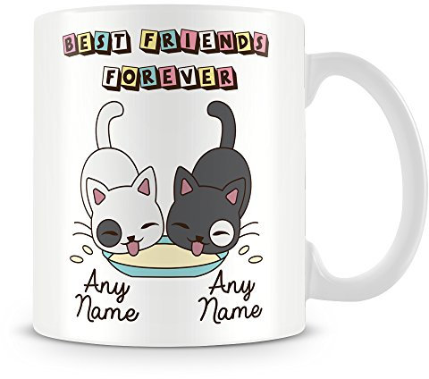 MUGGZ Best Friends Forever Personalised Mug/Cup with Cats/Kittens (Customise with Any Names) BFF Gift – Custom Funny Coffee Mug – Unique Gift for Friends & Family