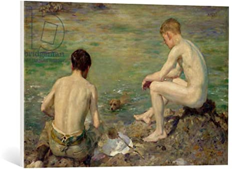 kunst für alle Leinwandbild: Henry Scott Tuke DREI Gefährten - hochwertiger Druck, Leinwand auf Keilrahmen, Bild fertig zum Aufhängen, 75x50 cm