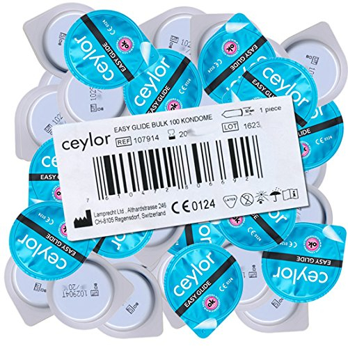 Ceylor Easy Glide 100 extra feuchte Kondome mit 30% mehr Gleitmittel, Großpackung, verpackt im hygienischen Dösli für einfache Handhabung, Top-Qualität, Qualitätsmarke aus der Schweiz