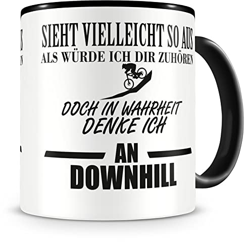 Samunshi® Ich denke an Downhill Tasse Kaffeetasse Teetasse Kaffeepott Kaffeebecher Becher H:95mm/D:82mm schwarz