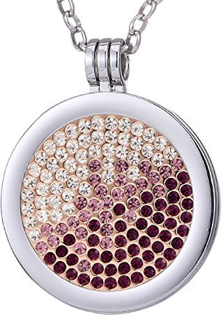 Morella Damen Halskette 70 cm Edelstahl und Anhänger mit Coin Zirkoniasteine violett-rosa-Silber 33 mm im Schmuckbeutel