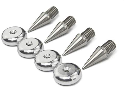 M6 Speakers Spikes and Pads for Speakers, HiFi Stands, Cabinets, Soundbars (Stainless Spike wit aluminium round Pads)