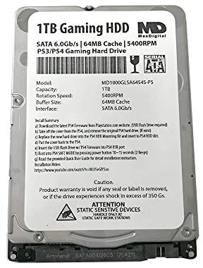 MaxDigitalData (MD1000GLSA6454-PS) - Disco Duro para Juegos (1 TB, 64 MB, caché de 5400 RPM, SATA de 6,0 GB/s, 2,5, 7 mm, para PS3/PS4)