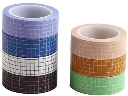 7 Rolls Grid Washi Tape Set 0.6in x 32ft Colorful Writable Paper Adhesive Masking Tapes Sticky Paper Tape for DIY Scrapbooking Crafts Decor Labels Arts Planner (7 Rolls-7 Colors)