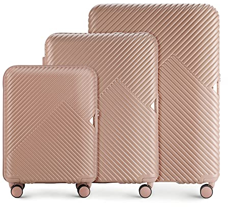 WITTCHEN GL Style Line | Reisekoffer Set 3er Koffer-Set Rollkoffer Trolley Handgepäck Hartschale aus Polycarbonat mit 4 Zwilling-Rollen Zahlenschloss Teleskopgriff GL Style Puderrosa