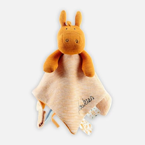 Noukie's - Schmusetuch für Kinder - Schmusetuch aus Bio-Baumwolle - Paco, der Esel - Viele Funktionen - Ocker - 1 Stück