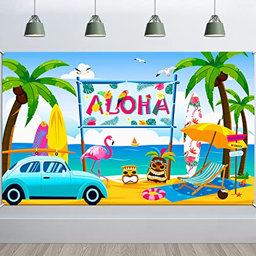 HOWAF Aloha Hintergrund Banner für Hawaii Party Deko, Groß Stoff Wand Garten Draussen Banner für Tropisch Sommer Party Deko, Fotoautomat Hintergrund Banner für Strand Luau Tiki Party Deko, 185*110cm