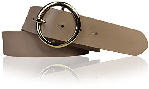FRONHOFER Damen Ledergürtel 4 cm breit aus Rindsleder mit runder vergoldeter Schnalle 6,5 x 6,5 cm wechselbar für Taille und Hüfte Größen 85-125