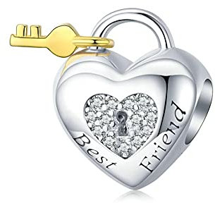 S925 Sterling Silver Pendant Best Friend Bead Heart Lock Key Pendant Suitable For Original Bracelet Necklace Diy Jewelry
