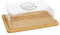Tradineur Cloche à fromage rectangulaire avec couvercle en plastique et base en bambou, récipient de cuisine avec poignée pour ranger fromage et charcuterie, 23,5 x 18 x 7 cm