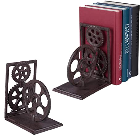 Serre-Livres, Lot de 2, Presse-Livres en Fonte, Range-Livres, décoration Vintage, pellicule, HxlxP: 16x13x10 cm, Brun