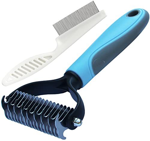 Cepillo y Peine Antipulgas Perro y Gatos, Peines de Rastrillo Para Perros Pelo Largo y Corto,Elimina el Pelo no Deseado de las Mascotas y Desata los Nudos Para Reducir la Caída del Cabello (L, Azul)