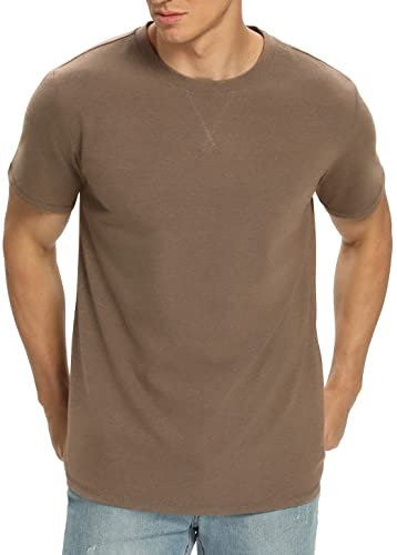 NITAGUT Men's Casual Crew Neck T-Shirt (Short & Long Sleeve), A Dark Khaki, XL