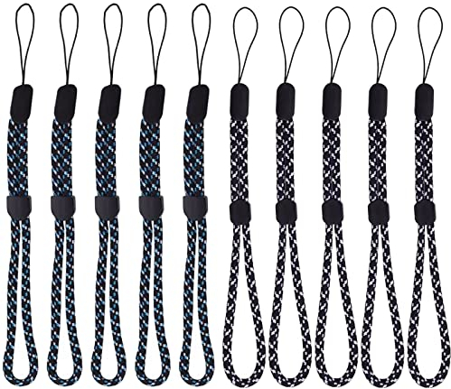 AWYY 10 Stück Handschlaufe Kamera, Schlüsselband Kurz, Handschlaufe, Kurze Handy-handschlaufe für Taschenlampe, Handy, Usb, Schlüssel(blau/schwarz)