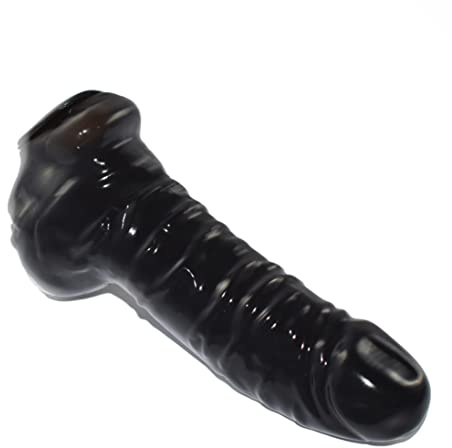Rubberfashion Latex Pennishülle LARGE - Latex Pennis Hülle mit Hodensack - Condom realistisch für Herren 20 cm schwarz 0.4mm L