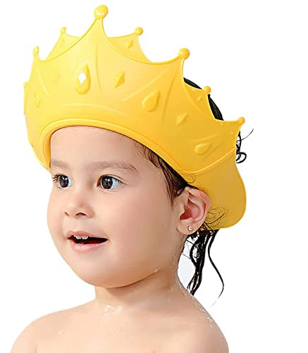 FUNUPUP Baby Shower Cap Kids Hair Washing Shield, Soft TPE Silicone, Yellow | Leakproof & Slip-Resistant & Adjustable Bath Hat Shampoo Shield, Keeps Water Out of Eyes and Ears, Fits 15–24 Head Size