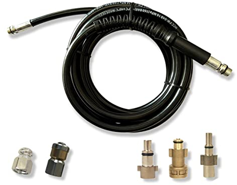 M&M Smartek Set di tubi per la pulizia dei tubi, compatibile con Bosch, Black+Decker, Nilfisk & Makita con ugelli rotanti e rigidi per idropulitrice fino a 160 bar, 40°C 5 metri