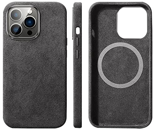 Alcantara Suede Case for iPhone 14/14 Plus/14 Pro /14 Pro Max, Compatible with MagSafe, Slim Anti-Fingerprint Anti-Scratch Back Case,Black,iPhone14 Pro
