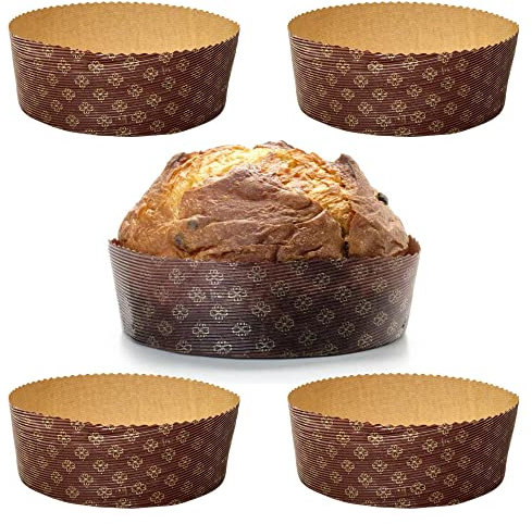 FAH FAMILY AT HOME Backform für Panettone, niedrig, 1 kg, Premium-Qualität (5 Stück) – Professionelle Panettone-Formen aus gewelltem Papier aus reiner Zellulose, hitzebeständig bis 220 °C