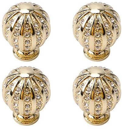 MOROBOR Sphere Rhinestone Drawer Knob, 4pcs Zinc Alloy Gold Cabinet Knobs Single Hole Square Imitation Diamond Wardrobe Door knobs with Screws for Kitchen Bathroom Drawer